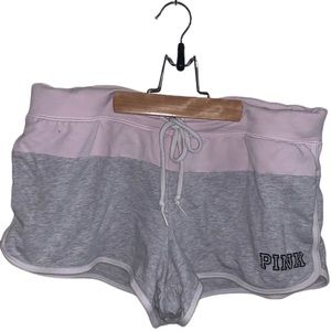 Pink Victoria's Secret large varsity shorts colorblock pink & grey drawstring